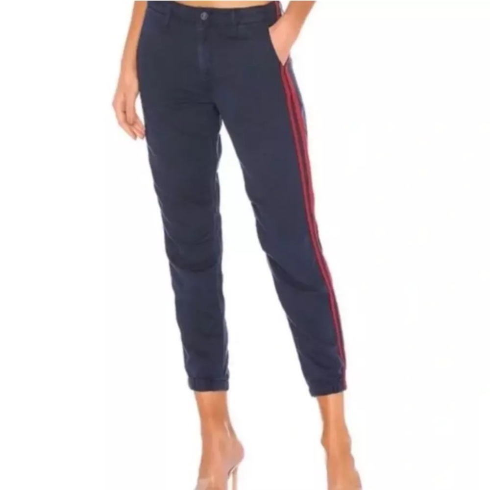MOTHER Women No Zip Misfit Navy Racer Ankle Cropped Pant Cotton Blue Red Size 30